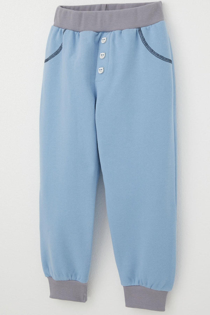 BRE Breeze Boys' Sweatpants with Cat Button Accessory Pocket Contrast Stitch Detail 1-4 Years, Blue - Zhytomyr