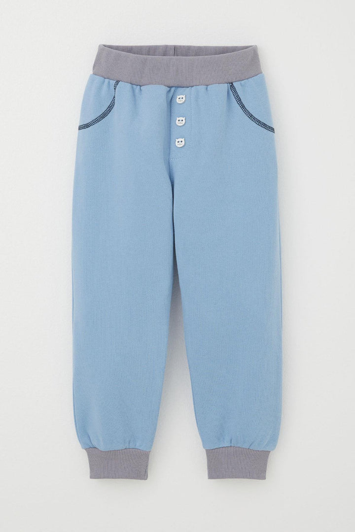 BRE Breeze Boys' Sweatpants with Cat Button Accessory Pocket Contrast Stitch Detail 1-4 Years, Blue - Zhytomyr