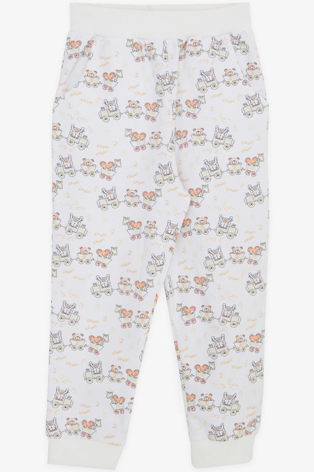 BRE Breeze Boys' Sweatpants with Cheerful Animal Pattern, 1-4 Years, White - Middletown
