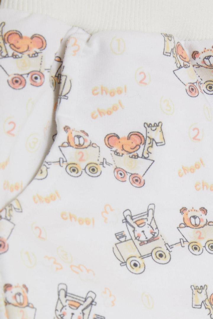 BRE Breeze Boys' Sweatpants with Cheerful Animal Pattern, 1-4 Years, White - Middletown