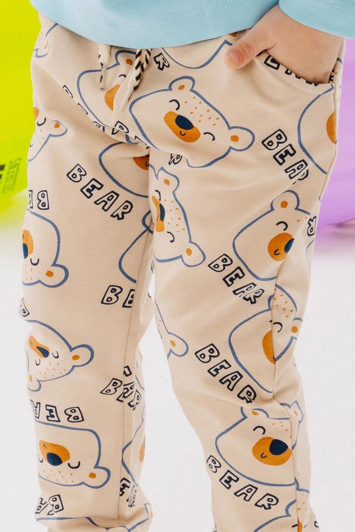بنطال رياضي للأولاد والبنات من BRE Breeze مطبوع عليه دب لطيف لعمر 1-4 سنوات، بيج - ماركهام