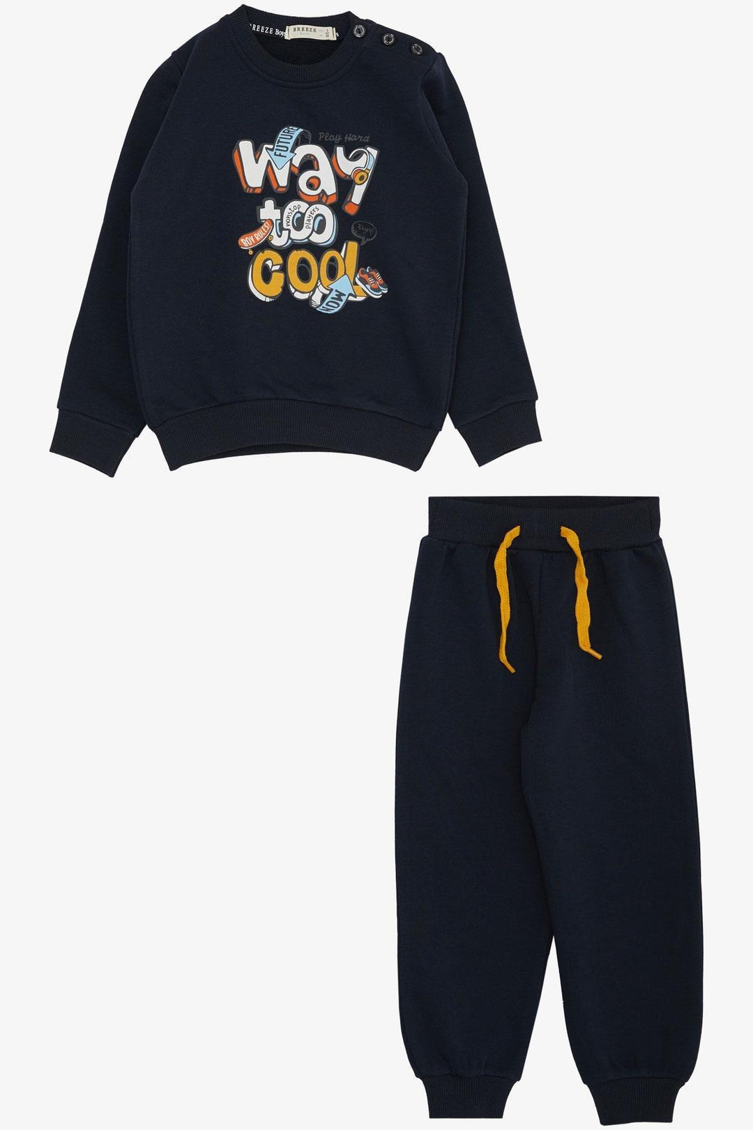 BRE Breeze Boys' Tracksuit Set with 3D Printed Text 1.5-5 Years, Navy Blue - Elda