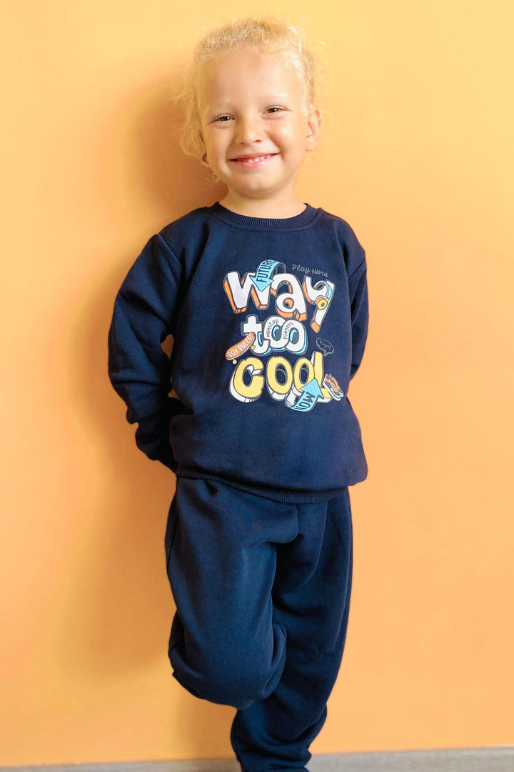 BRE Breeze Boys' Tracksuit Set with 3D Printed Text 1.5-5 Years, Navy Blue - Elda