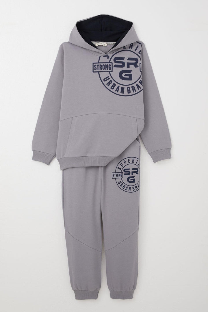 BRE Breeze Boys' Sweat Suit Printed with Kangaroo Pocket 62 Years, Grey - Cento