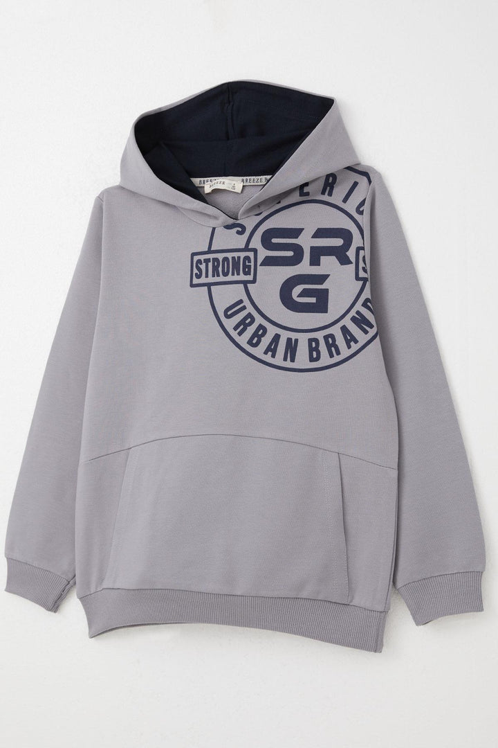 BRE Breeze Boys' Sweat Suit Printed with Kangaroo Pocket 62 Years, Grey - Cento
