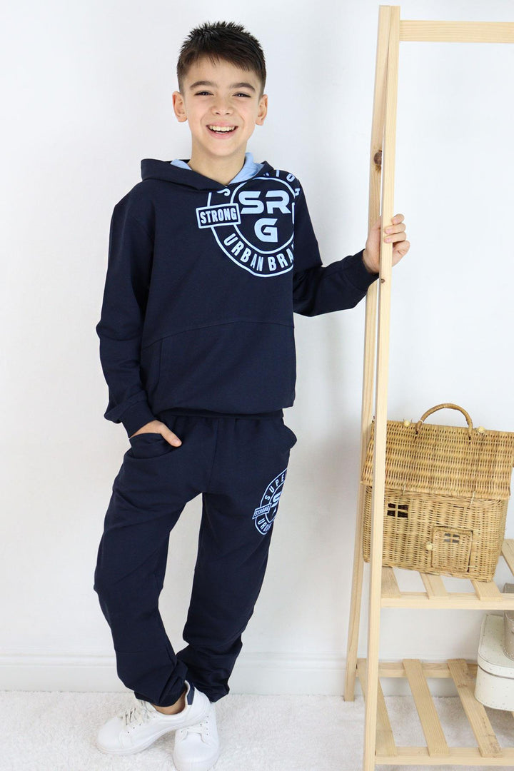 BRE Breeze Boys' Tracksuit Printed with Kangaroo Pocket 62 Years, Navy Blue - Ankeny