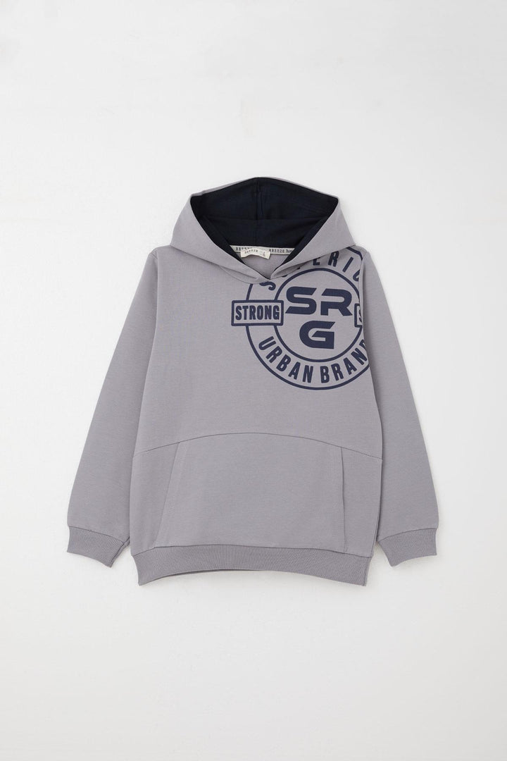 BRE Breeze Boys' Sweat Suit Printed with Kangaroo Pocket 62 Years, Grey - Cento