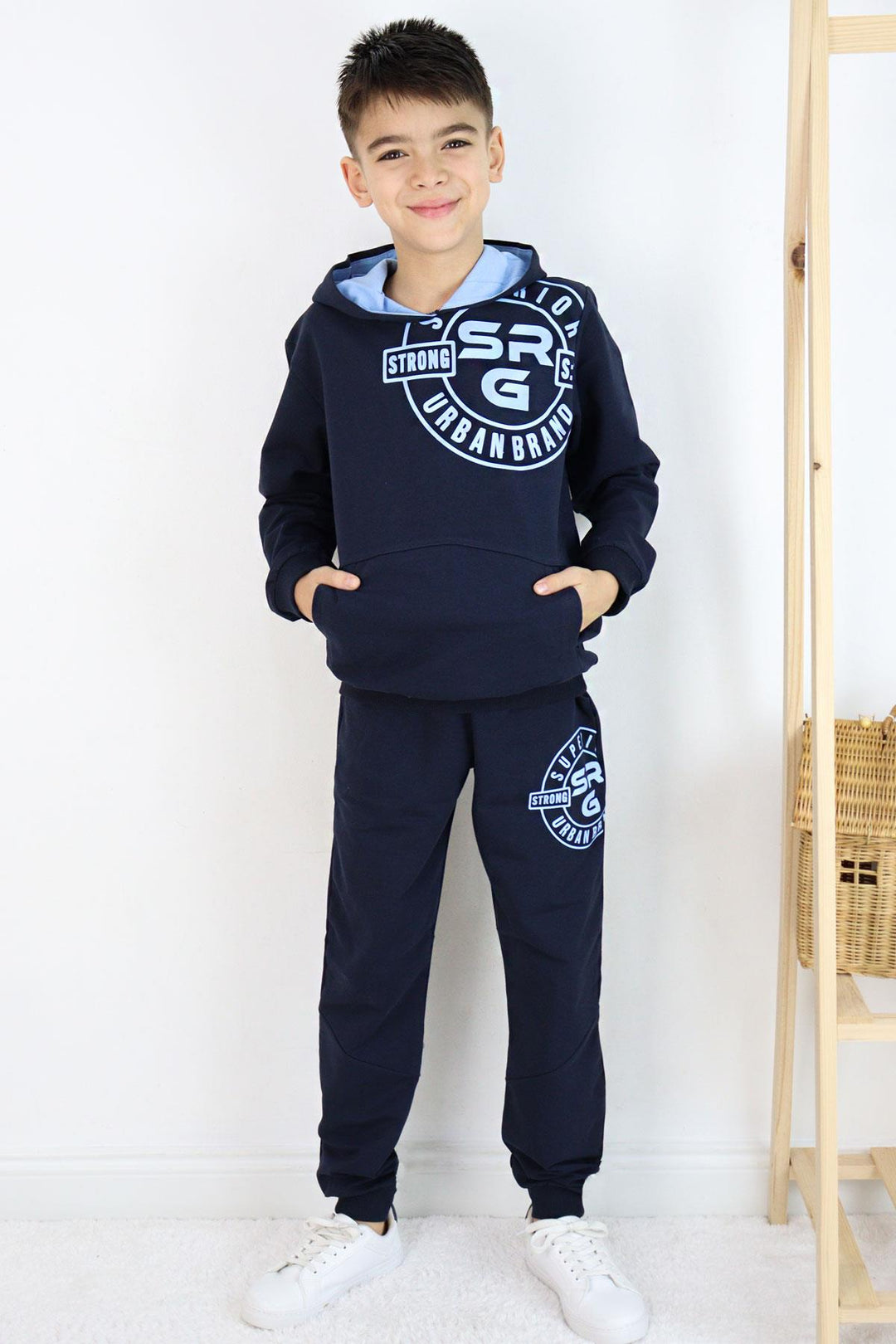 BRE Breeze Boys' Tracksuit Printed with Kangaroo Pocket 62 Years, Navy Blue - Ankeny