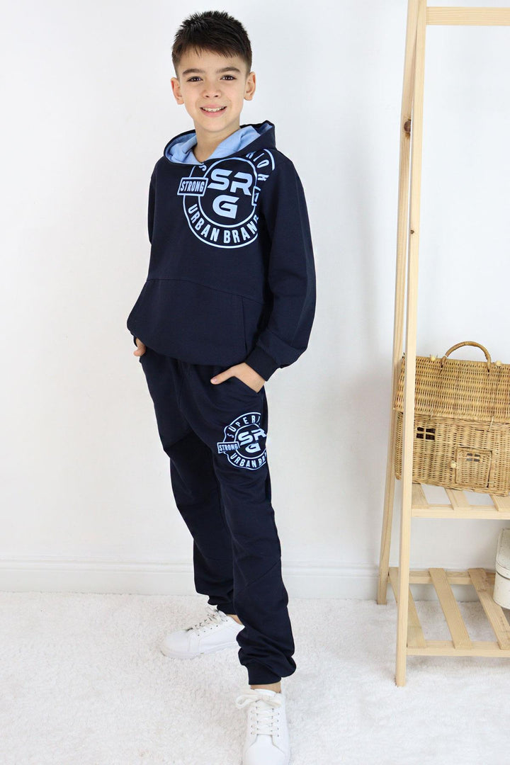 BRE Breeze Boys' Tracksuit Printed with Kangaroo Pocket 62 Years, Navy Blue - Ankeny