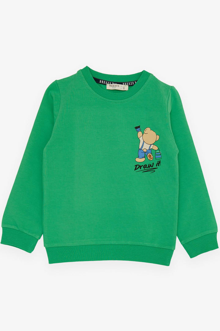 BRE Breeze Boys' Tracksuit Set with Painter Bear Print, 1-4 Years, Green - Eau Claire