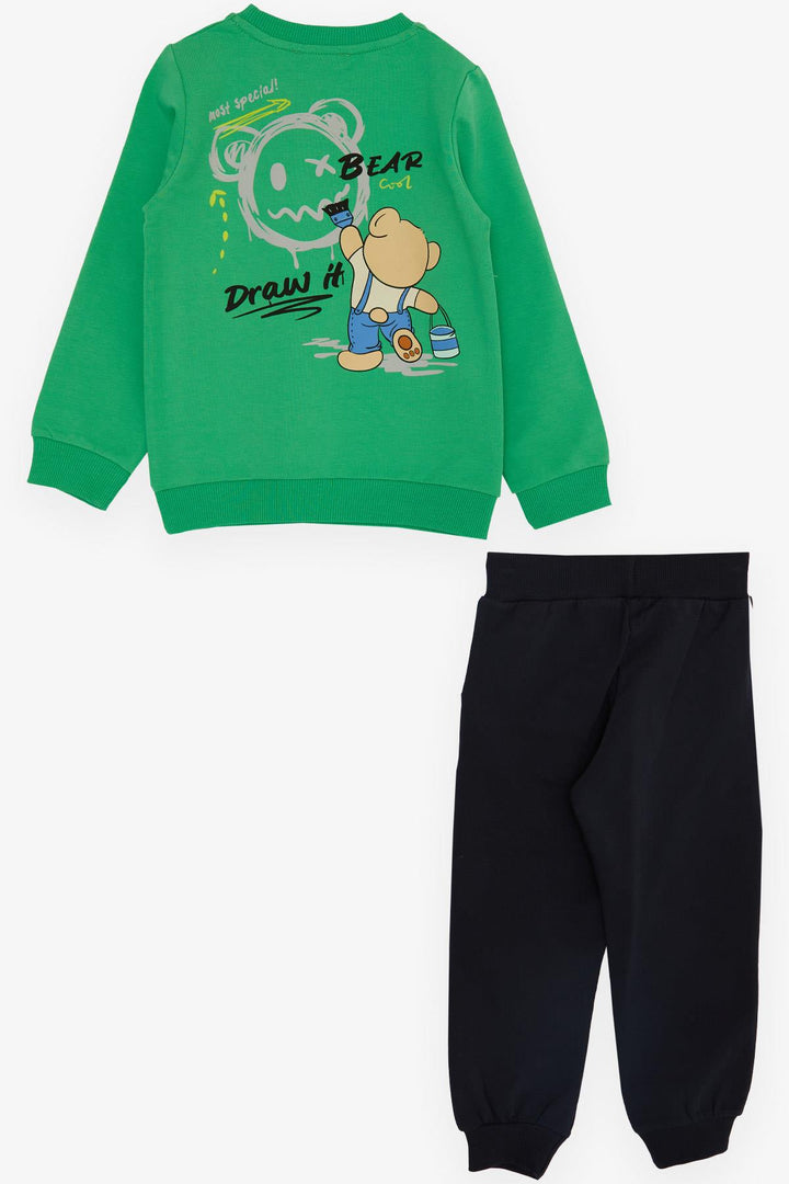 BRE Breeze Boys' Tracksuit Set with Painter Bear Print, 1-4 Years, Green - Eau Claire