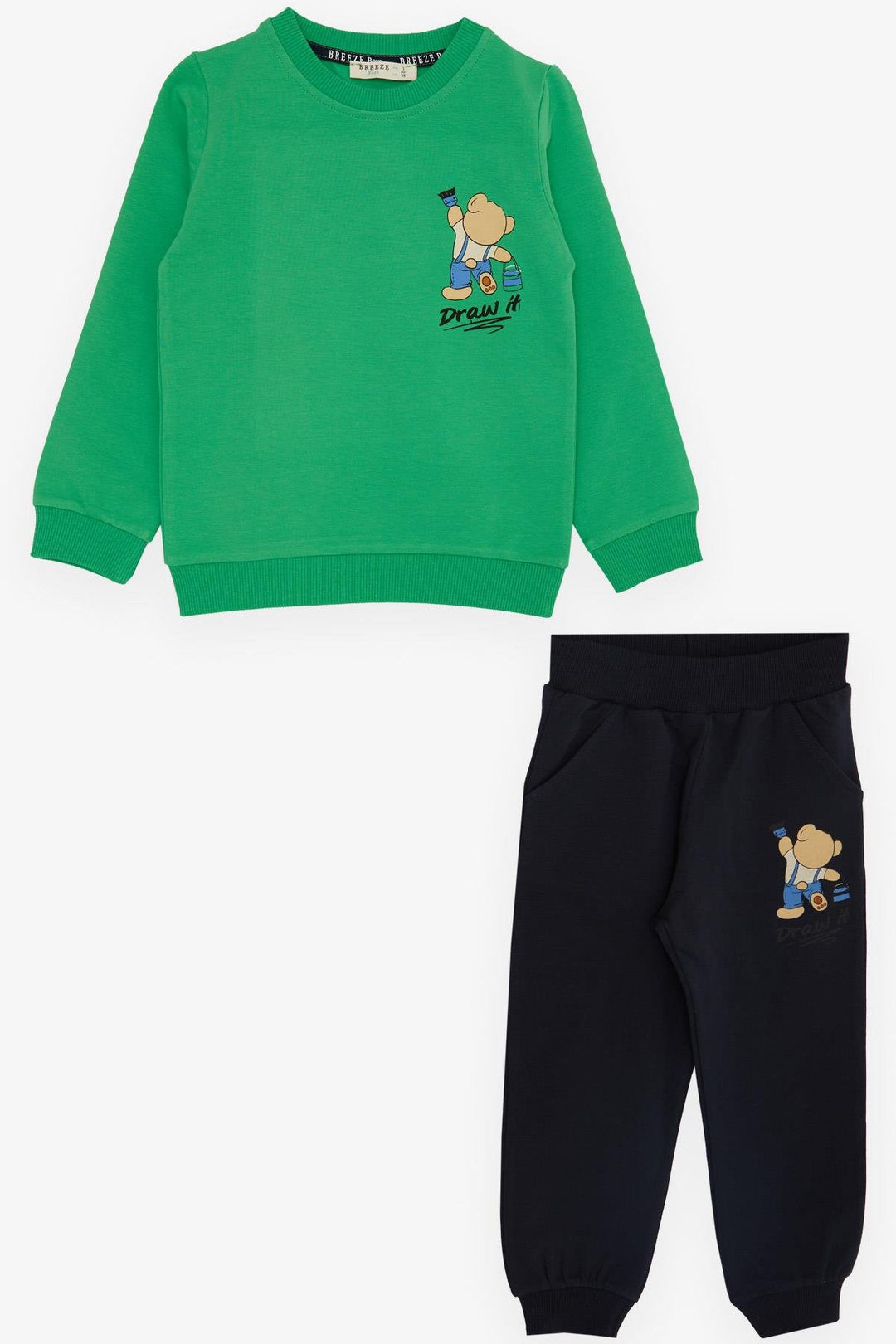 BRE Breeze Boys' Tracksuit Set with Painter Bear Print, 1-4 Years, Green - Eau Claire