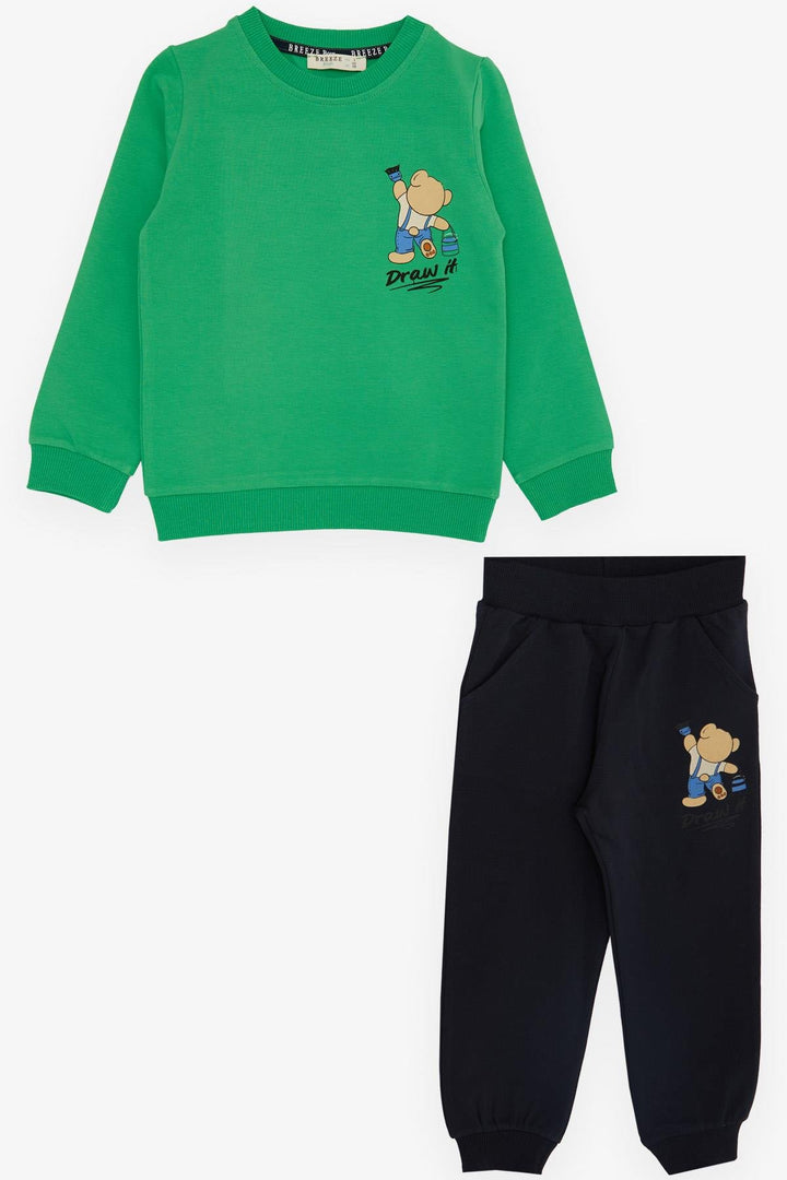 BRE Breeze Boys' Tracksuit Set with Painter Bear Print, 1-4 Years, Green - Eau Claire