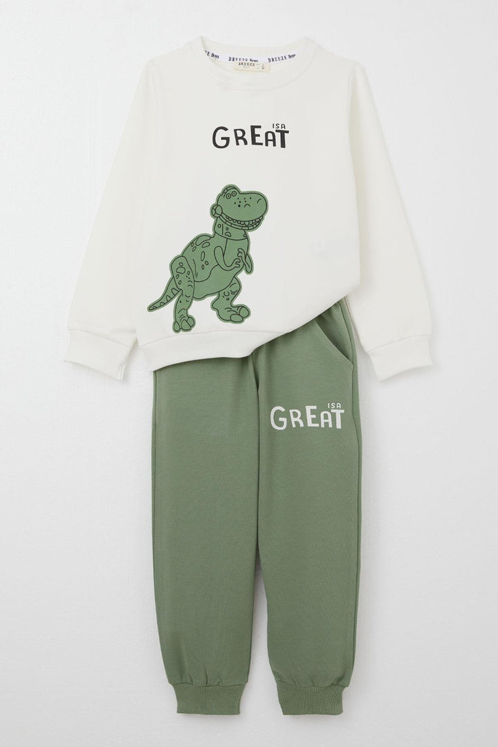 BRE Breeze Boys' Tracksuit Set with Amazing Dinosaur Print, 1.5-5 Years, Beige - Arras