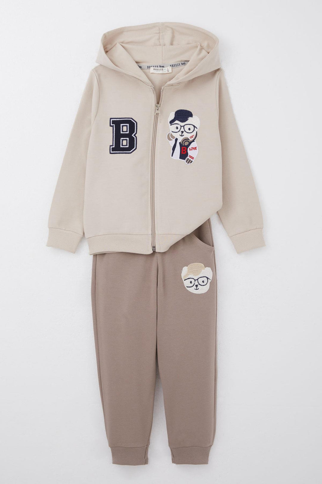 BRE Breeze Boys' Tracksuit with Cute Bear Embroidery 1.5-5 Years, Beige - Lleida