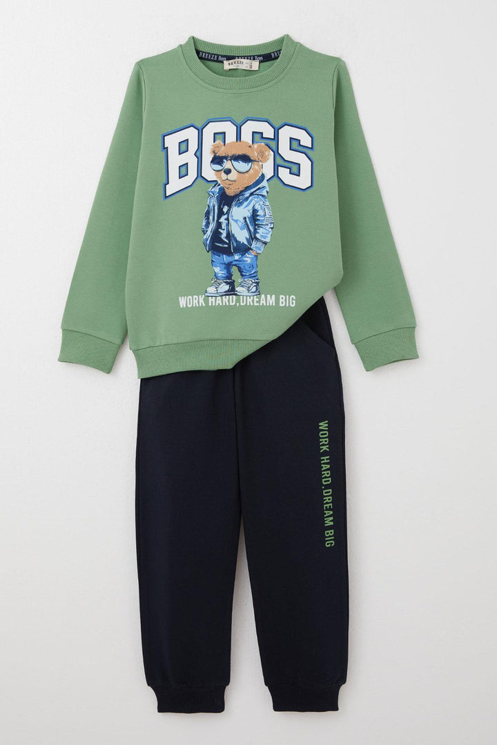 BRE Breeze Boys' Tracksuit with Cute Bear Print, 3-8 Years, Mint Green - Norman