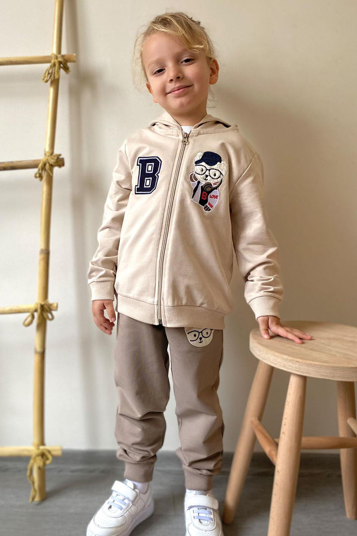 BRE Breeze Boys' Tracksuit with Cute Bear Embroidery 1.5-5 Years, Beige - Lleida