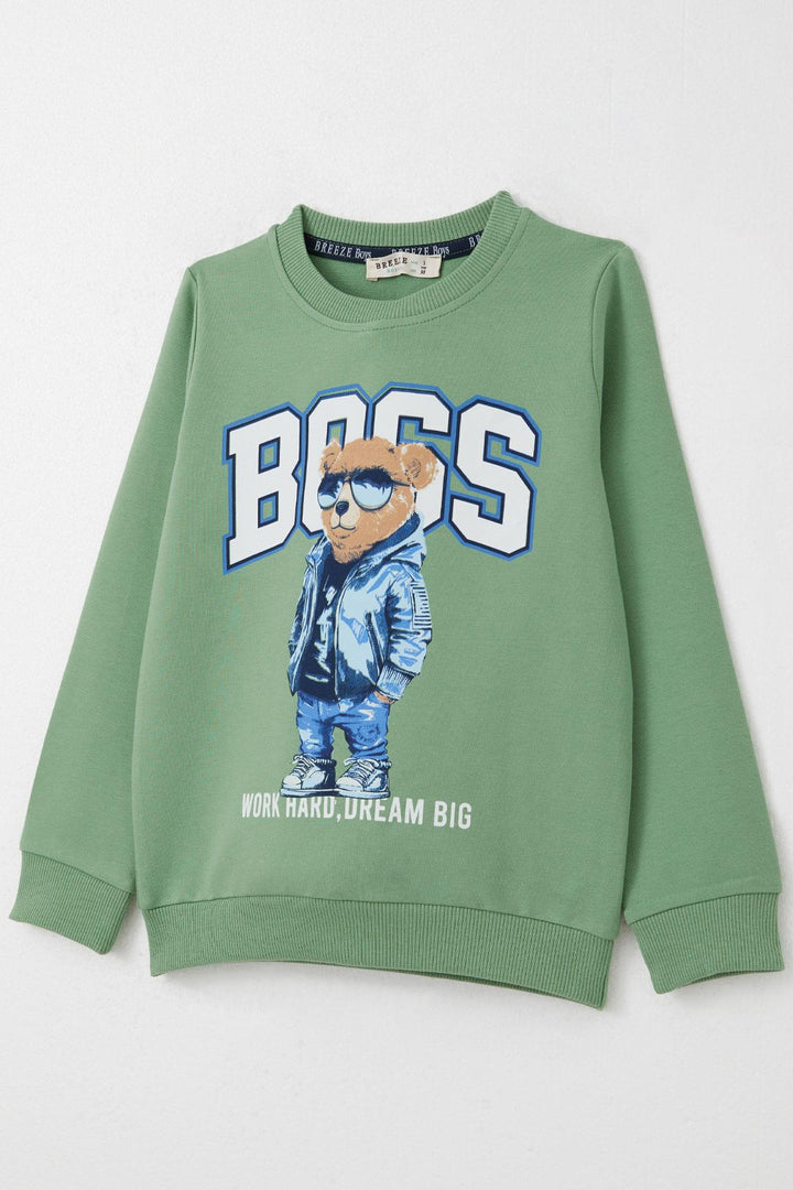 BRE Breeze Boys' Tracksuit with Cute Bear Print, 3-8 Years, Mint Green - Norman