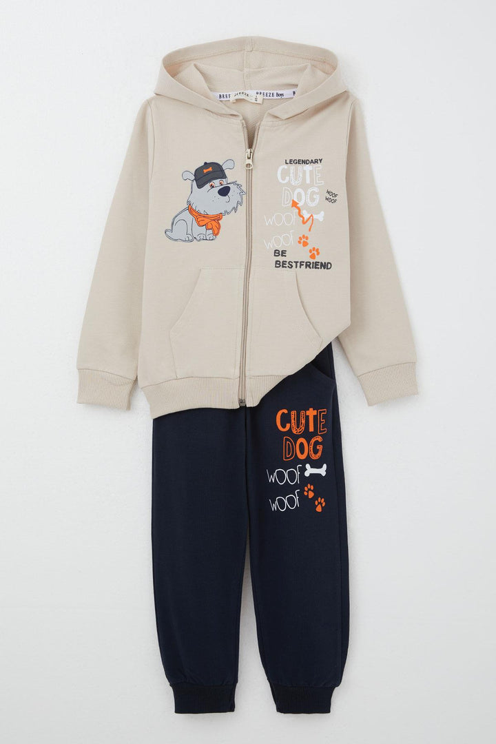 BRE Breeze Boys' Tracksuit with Cute Puppy Print, 1.5-5 Years, Beige - Cremona