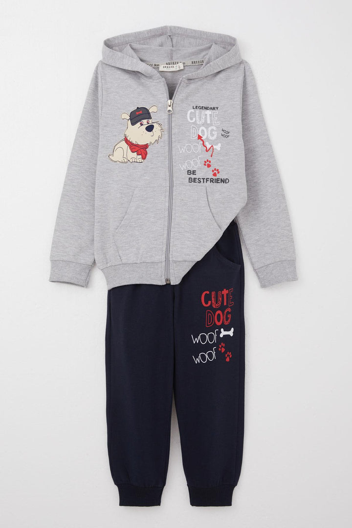 BRE Breeze Boys' Tracksuit with Cute Puppy Print 1.5-5 Years, Light Grey Melange - Veracruz