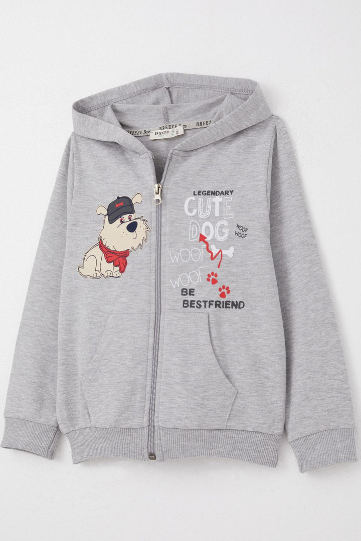 BRE Breeze Boys' Tracksuit with Cute Puppy Print 1.5-5 Years, Light Grey Melange - Veracruz