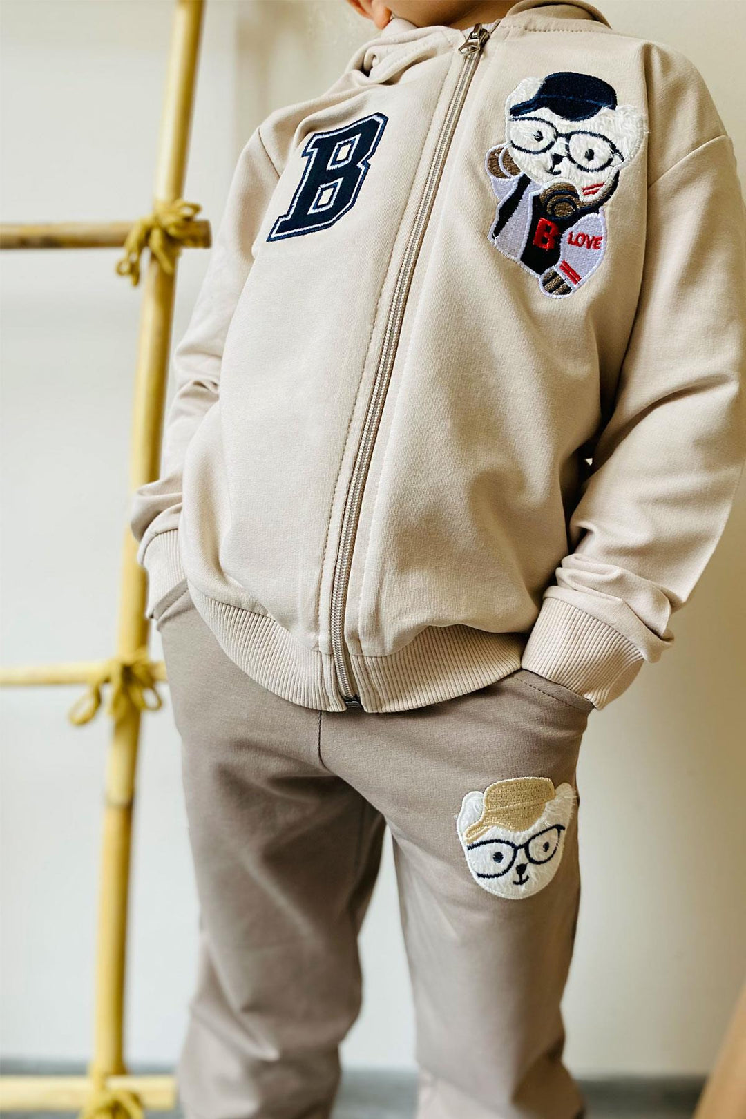 BRE Breeze Boys' Tracksuit with Cute Bear Embroidery 1.5-5 Years, Beige - Lleida