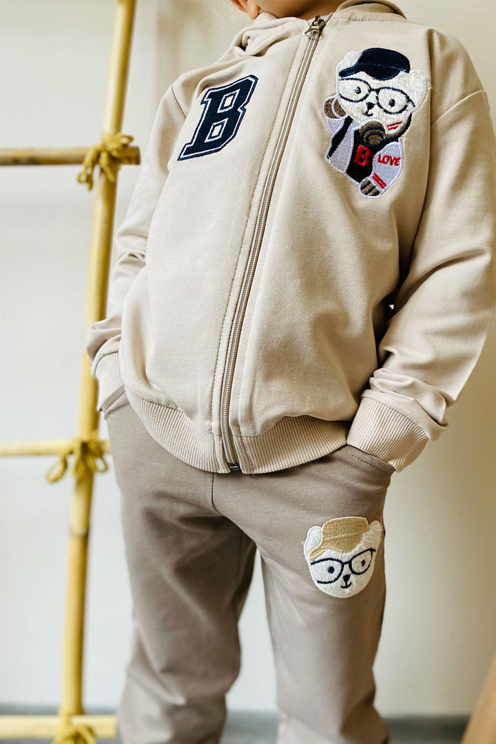 BRE Breeze Boys' Tracksuit with Cute Bear Embroidery 1.5-5 Years, Beige - Lleida