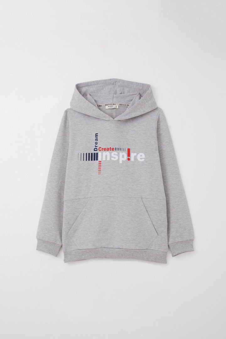 BRE Breeze Boys' Tracksuit with Kangaroo Pocket Printed with Text 62 Years, Light Grey Melange - Melito di Napoli