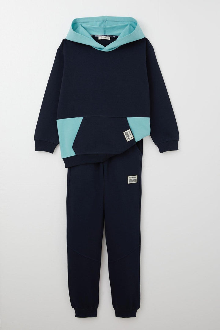 BRE Breeze Boys' Tracksuit with Kangaroo Pocket Hoodie 50 Years, Navy Blue - Waregem