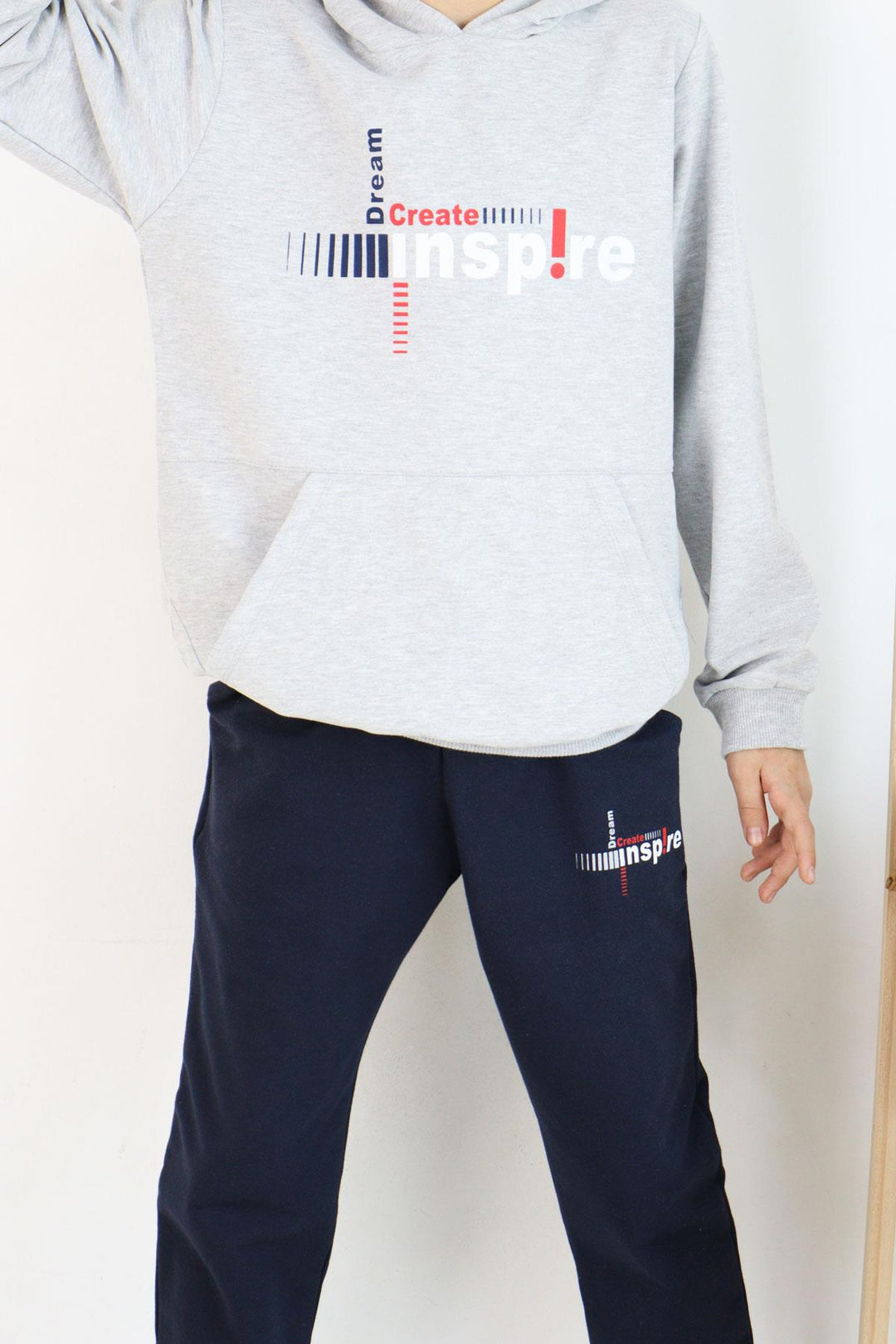 BRE Breeze Boys' Tracksuit with Kangaroo Pocket Printed with Text 62 Years, Light Grey Melange - Melito di Napoli