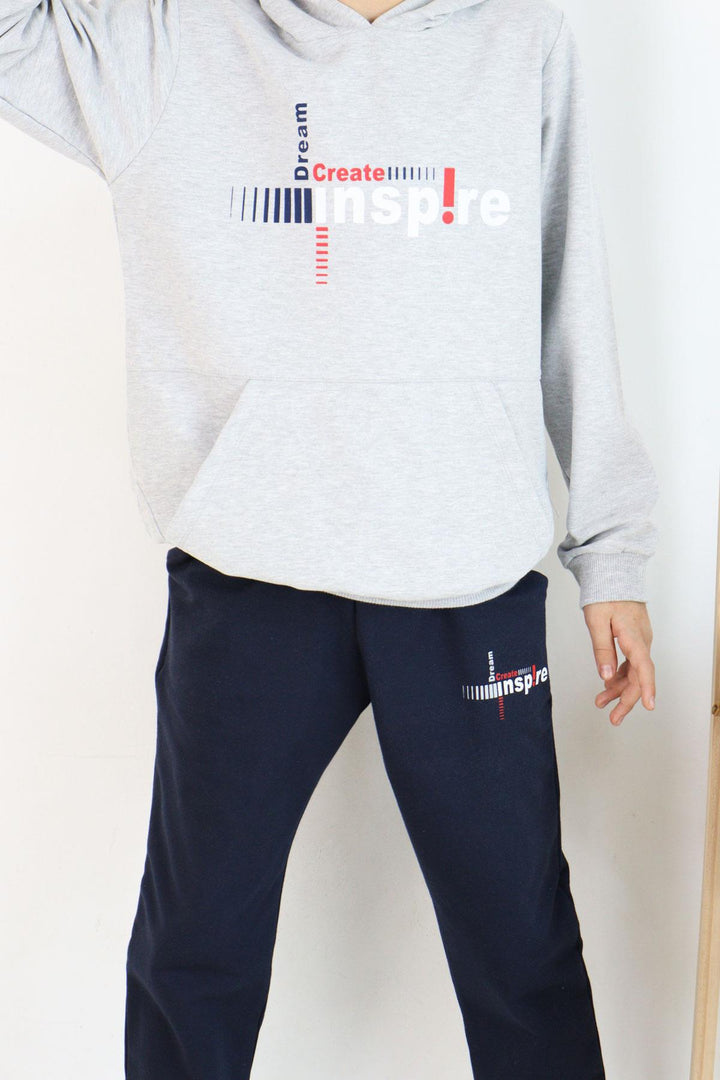 BRE Breeze Boys' Tracksuit with Kangaroo Pocket Printed with Text 62 Years, Light Grey Melange - Melito di Napoli