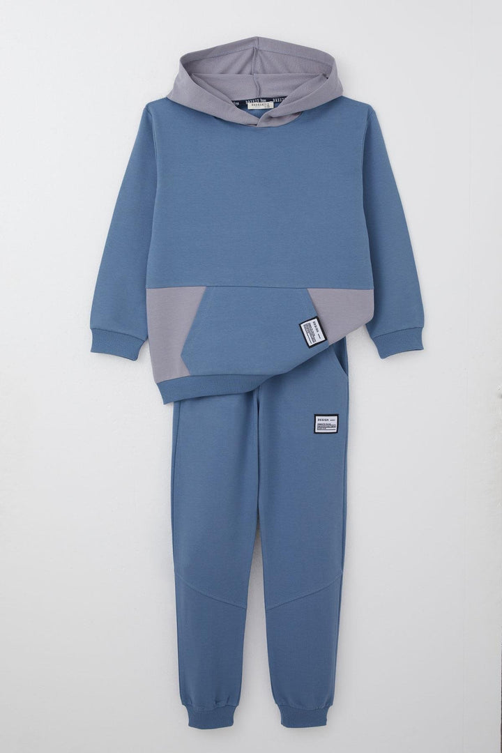 BRE Breeze Boys' Tracksuit with Kangaroo Pocket Hoodie 50 Years, Indigo - Tigard