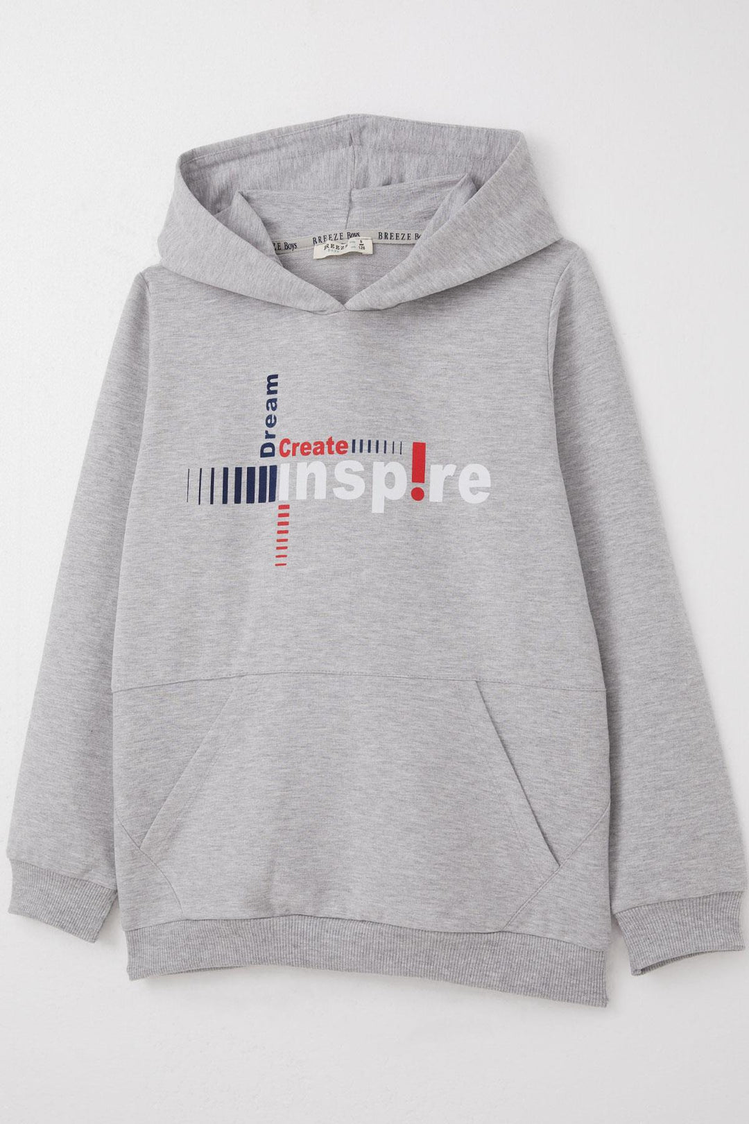 BRE Breeze Boys' Tracksuit with Kangaroo Pocket Printed with Text 62 Years, Light Grey Melange - Melito di Napoli