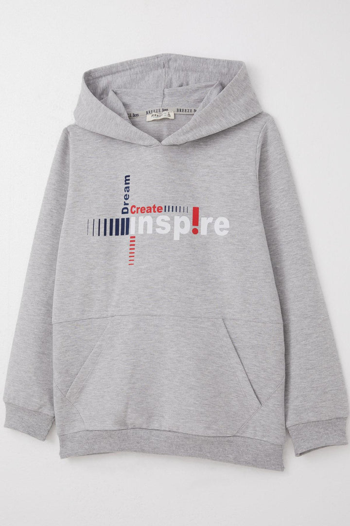 BRE Breeze Boys' Tracksuit with Kangaroo Pocket Printed with Text 62 Years, Light Grey Melange - Melito di Napoli