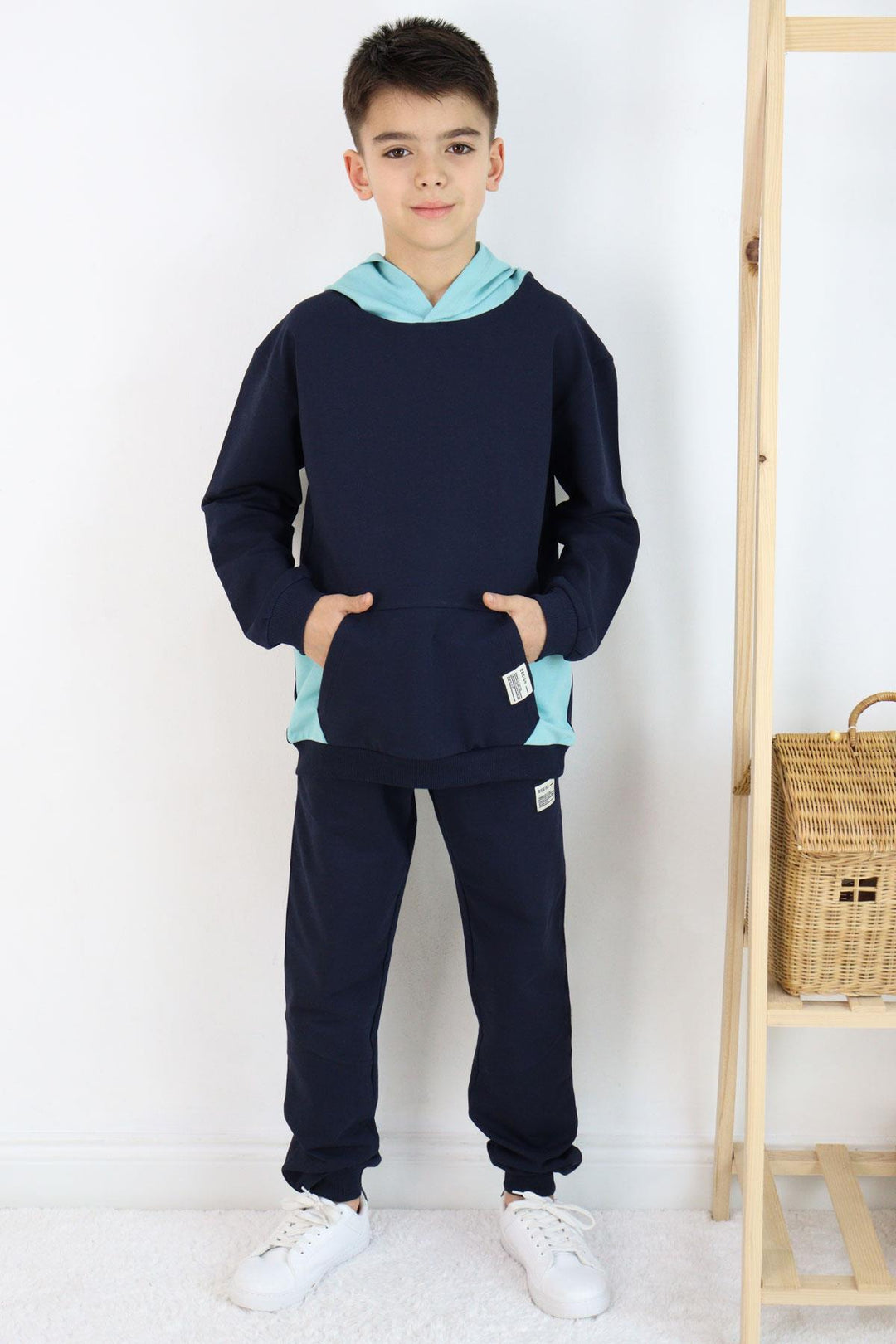 BRE Breeze Boys' Tracksuit with Kangaroo Pocket Hoodie 50 Years, Navy Blue - Waregem