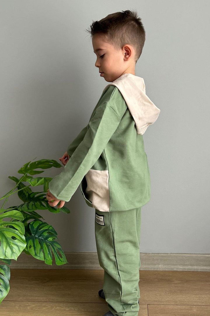 BRE Breeze Boys' Tracksuit with Kangaroo Pocket Hoodie 50 Years, Khaki Green - Rochdale