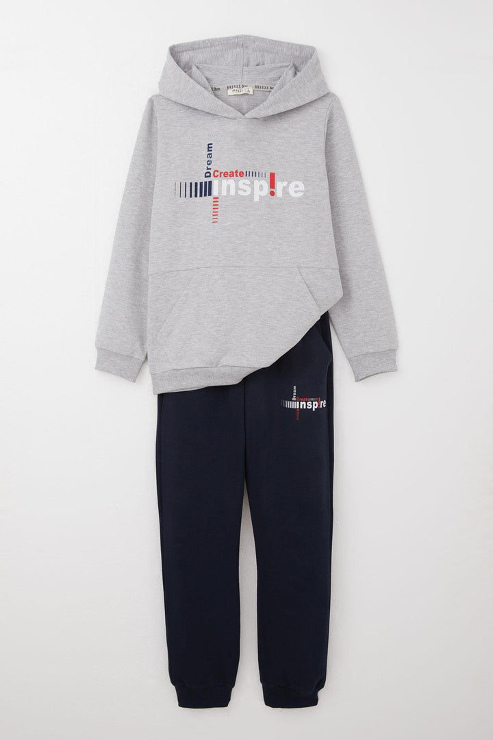 BRE Breeze Boys' Tracksuit with Kangaroo Pocket Printed with Text 62 Years, Light Grey Melange - Melito di Napoli