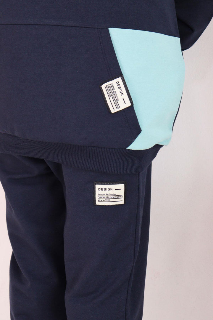 BRE Breeze Boys' Tracksuit with Kangaroo Pocket Hoodie 50 Years, Navy Blue - Waregem