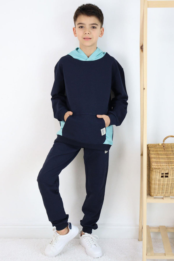 BRE Breeze Boys' Tracksuit with Kangaroo Pocket Hoodie 50 Years, Navy Blue - Waregem