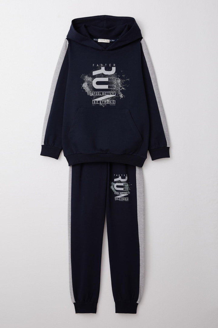 BRE Breeze Boys' Tracksuit with Hood Success Themed Print 62 Years, Navy Blue - Brossard