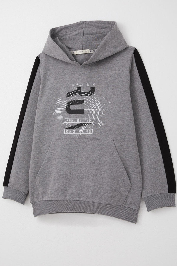 BRE Breeze Boys' Tracksuit with Hood Success Themed Print 62 Years, Dark Grey Melange - Newton