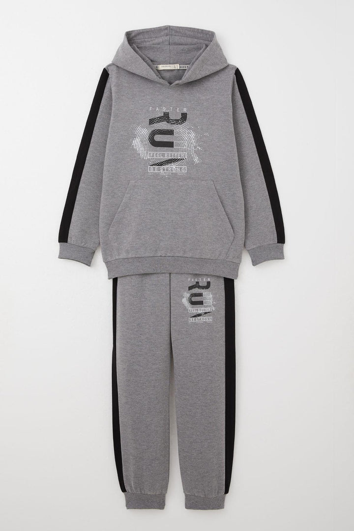 BRE Breeze Boys' Tracksuit with Hood Success Themed Print 62 Years, Dark Grey Melange - Newton