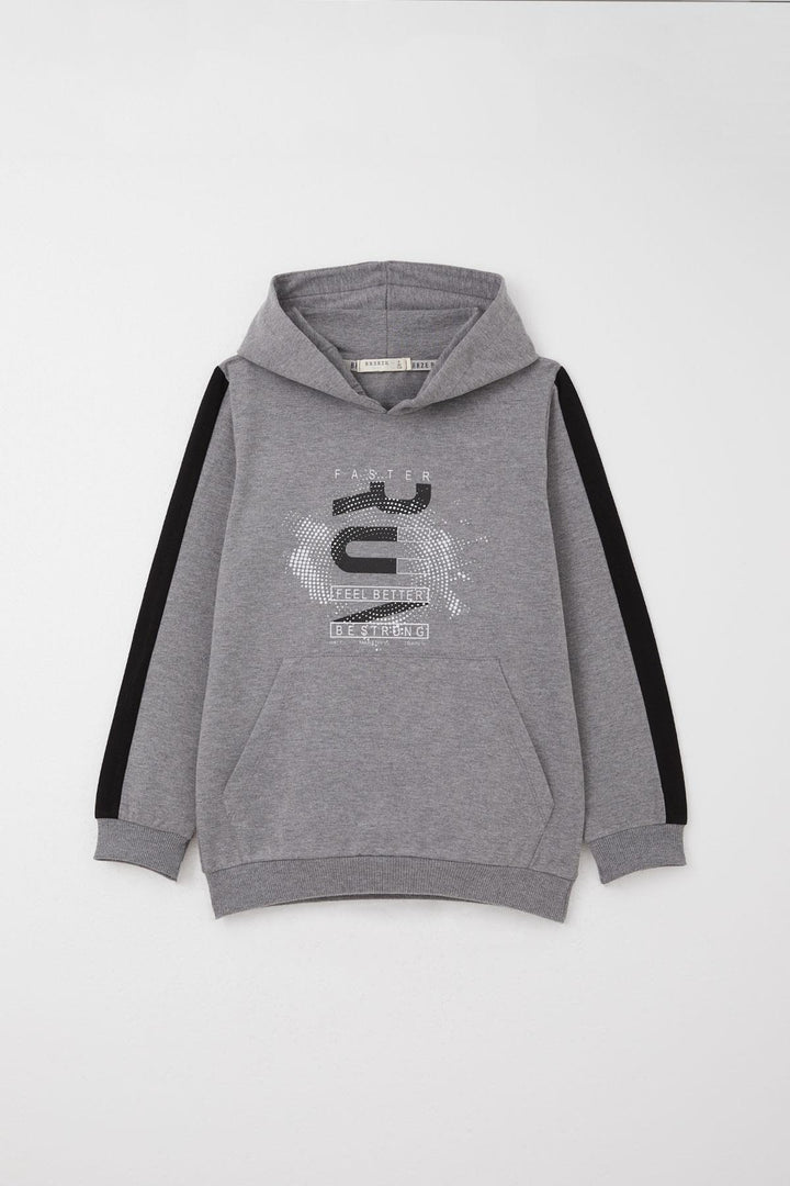 BRE Breeze Boys' Tracksuit with Hood Success Themed Print 62 Years, Dark Grey Melange - Newton