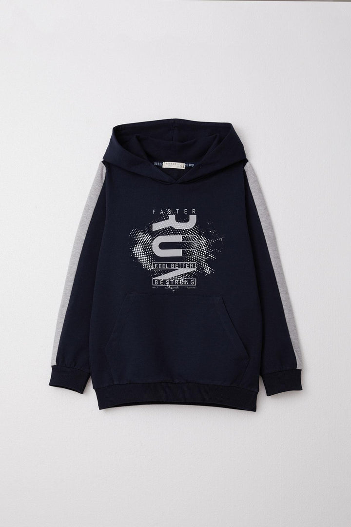BRE Breeze Boys' Tracksuit with Hood Success Themed Print 62 Years, Navy Blue - Brossard