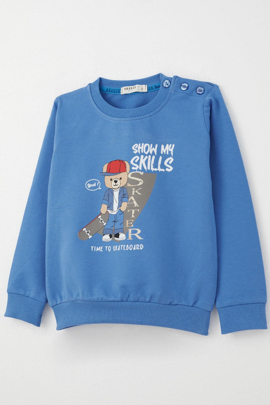 BRE Breeze Boys' Sweat Suit Skateboarder Cute Bear Printed 1-4 Years, Saxe Blue - Brandon