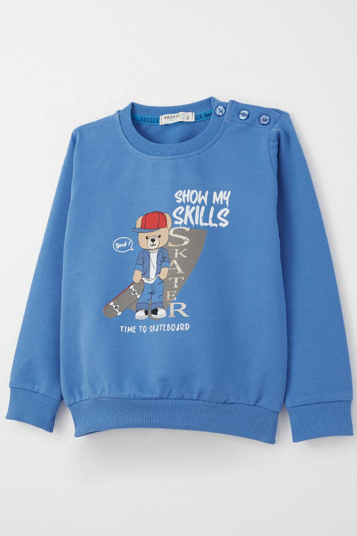 BRE Breeze Boys' Sweat Suit Skateboarder Cute Bear Printed 1-4 Years, Saxe Blue - Brandon