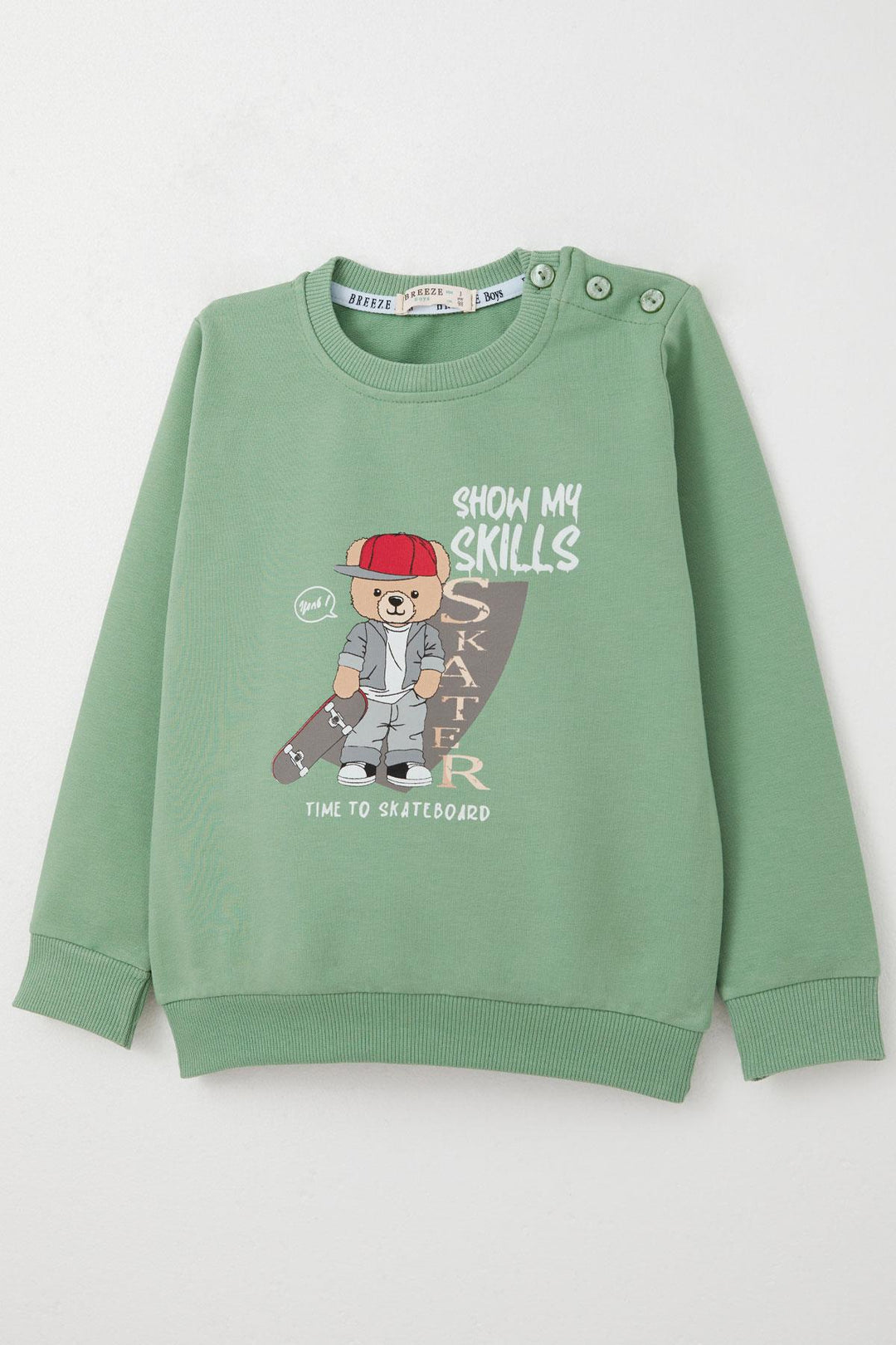 BRE Breeze Boys' Sweat Suit Skateboarder Cute Bear Printed 1-4 Years, Mint Green - Târgu-Mureş