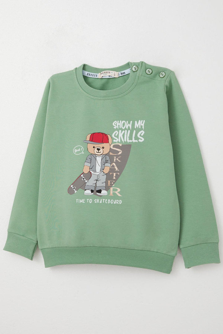 BRE Breeze Boys' Sweat Suit Skateboarder Cute Bear Printed 1-4 Years, Mint Green - Târgu-Mureş
