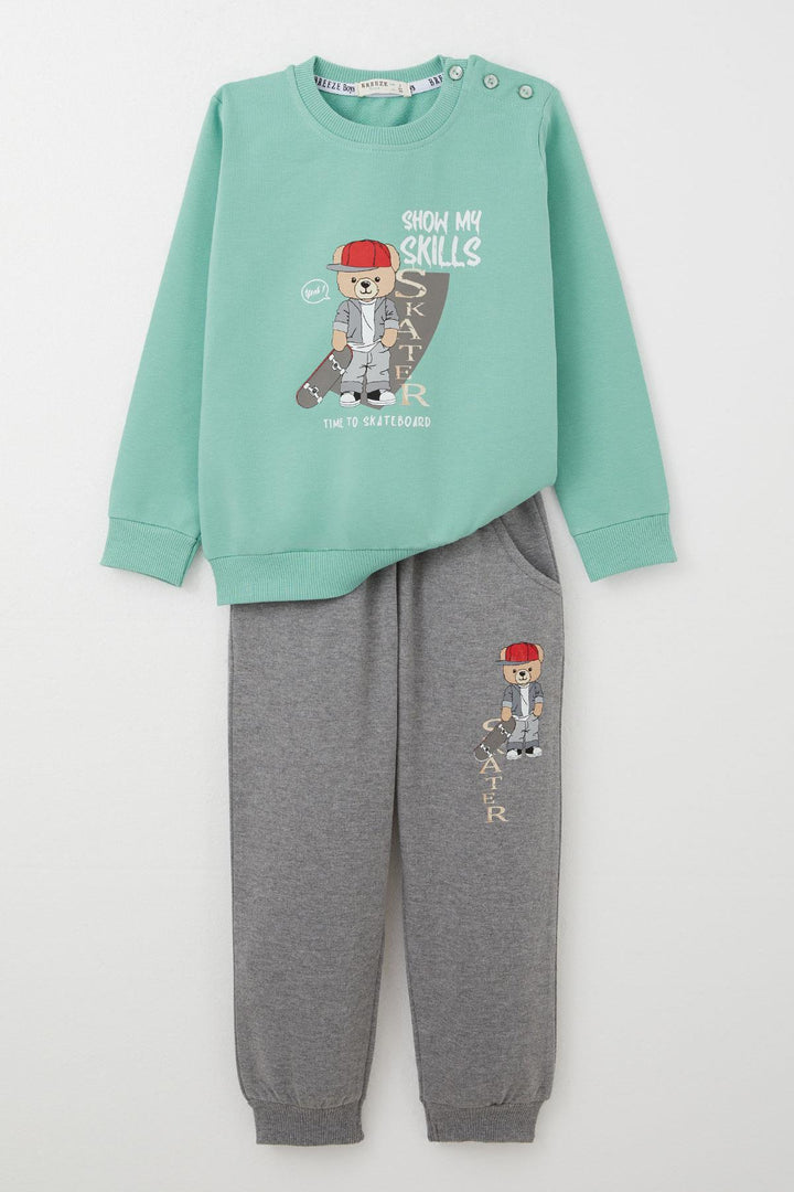 BRE Breeze Boys' Tracksuit Skateboarder Cute Bear Printed 1-4 Years, Aqua Green - Rockhampton