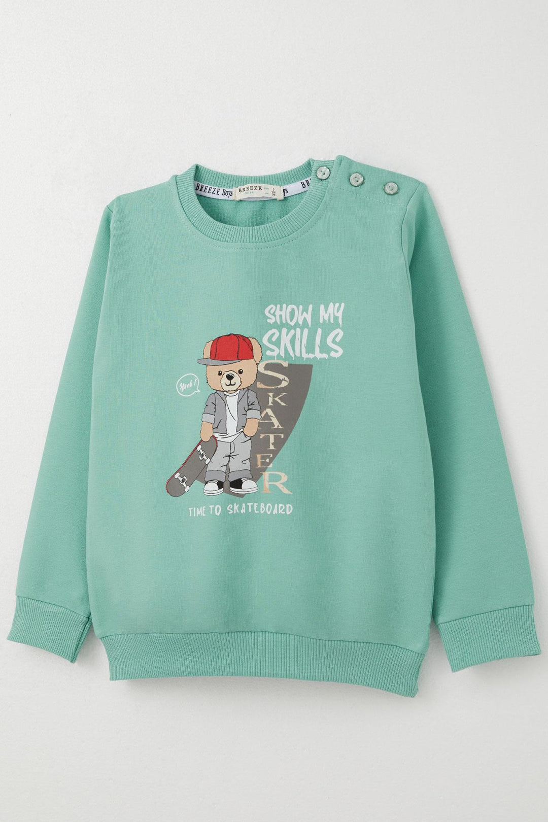 BRE Breeze Boys' Tracksuit Skateboarder Cute Bear Printed 1-4 Years, Aqua Green - Rockhampton